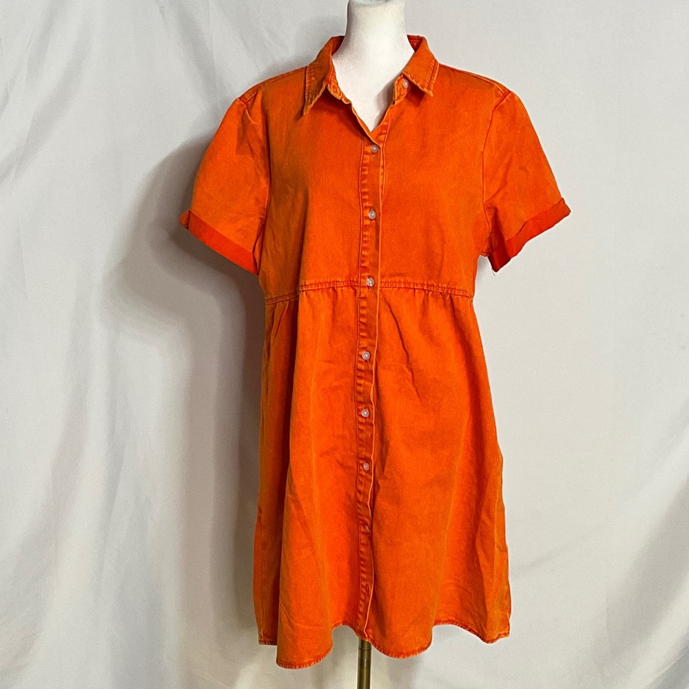 Shirt Dress Vibrant Orange Short Sleeve